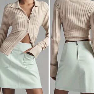 Maeve Faux Leather Mini Skirt is a mint green a-line skirt small